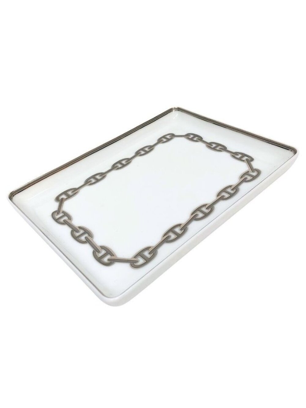 Hermes Chaine D'ancre Square Plate Tray Case Platinum Interior